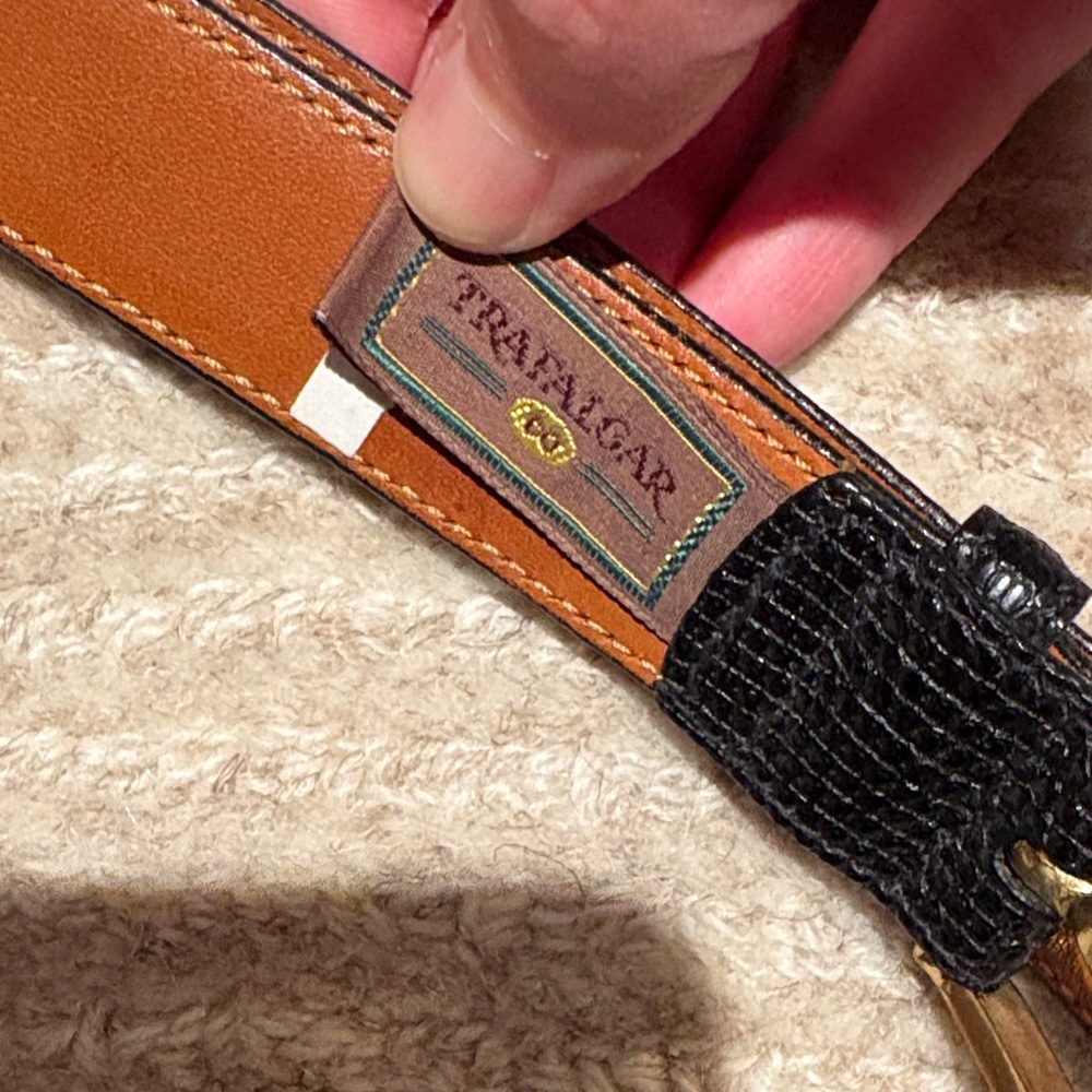 Trafalgar Burnished Java Lizard Black Leather Belt - image 5